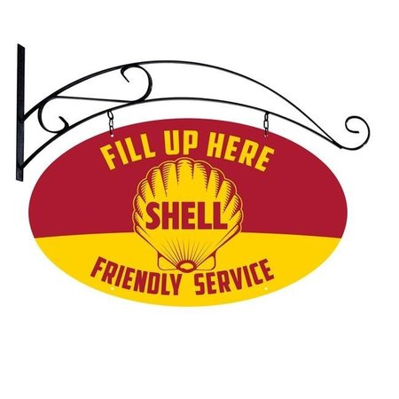 SHELL Shell SHL238 24 x 14 in. Fill Up Here Friendly Service Shell Plasma Metal Sign SHL238